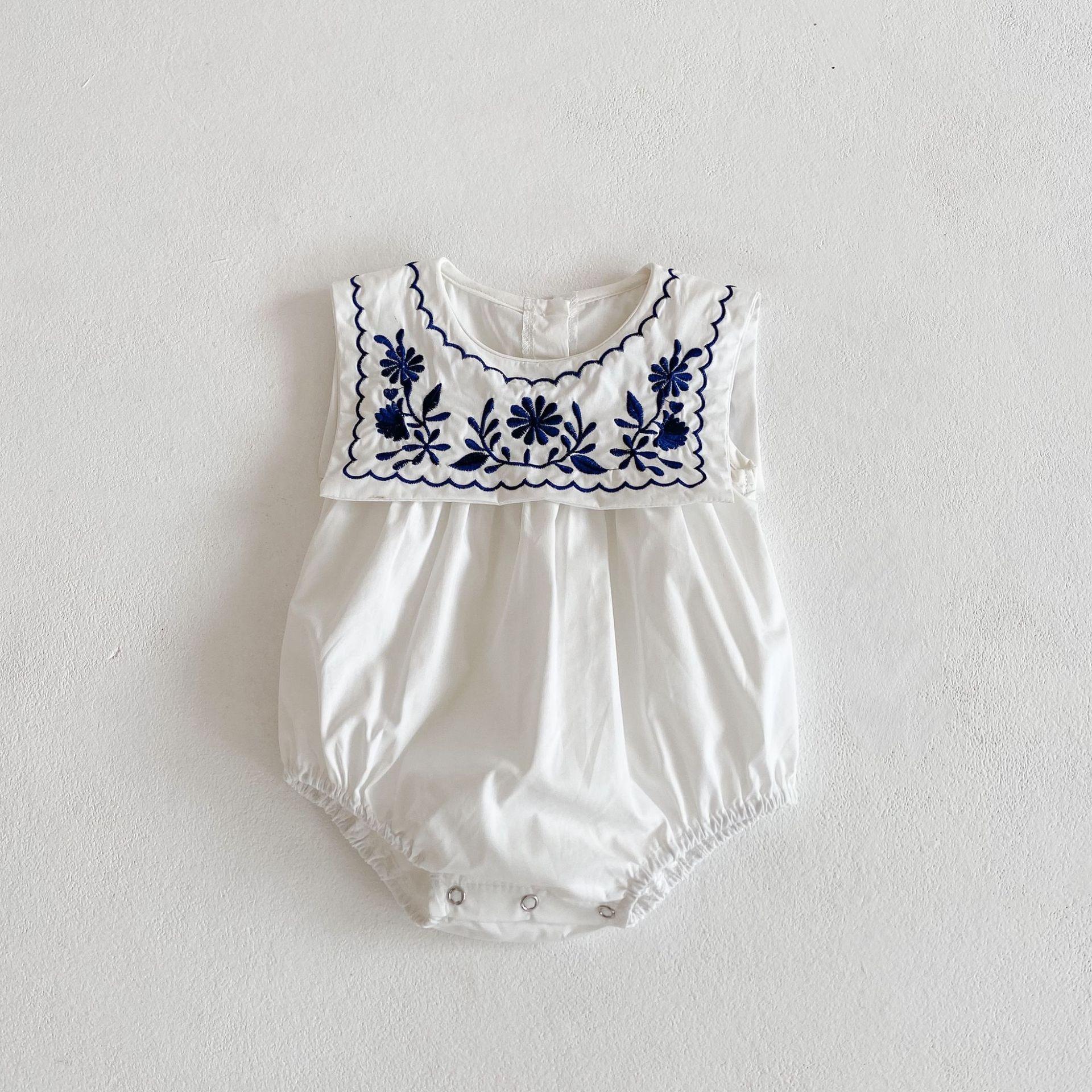y020 - ins2023 summer style cool pure navy collar embroidered sleeveless romper baby girl jumpsuit jumpsuit for infants and young children - Image 6
