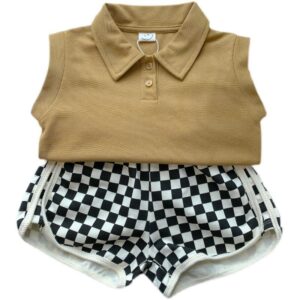 y033 - Korean children's clothing boys summer sports suit children's solid color tops shorts girls foreign style fashionable two-piece suit - 图片 2