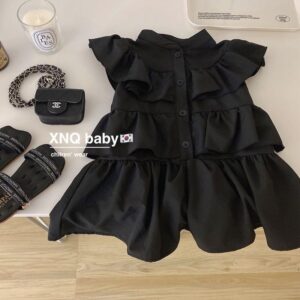 y035 - Korean children's clothing girls summer dress net red children foreign style fashionable black high-level sense of small flying sleeve skirt tide - 图片 2