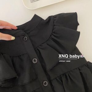 y035 - Korean children's clothing girls summer dress net red children foreign style fashionable black high-level sense of small flying sleeve skirt tide - 图片 6