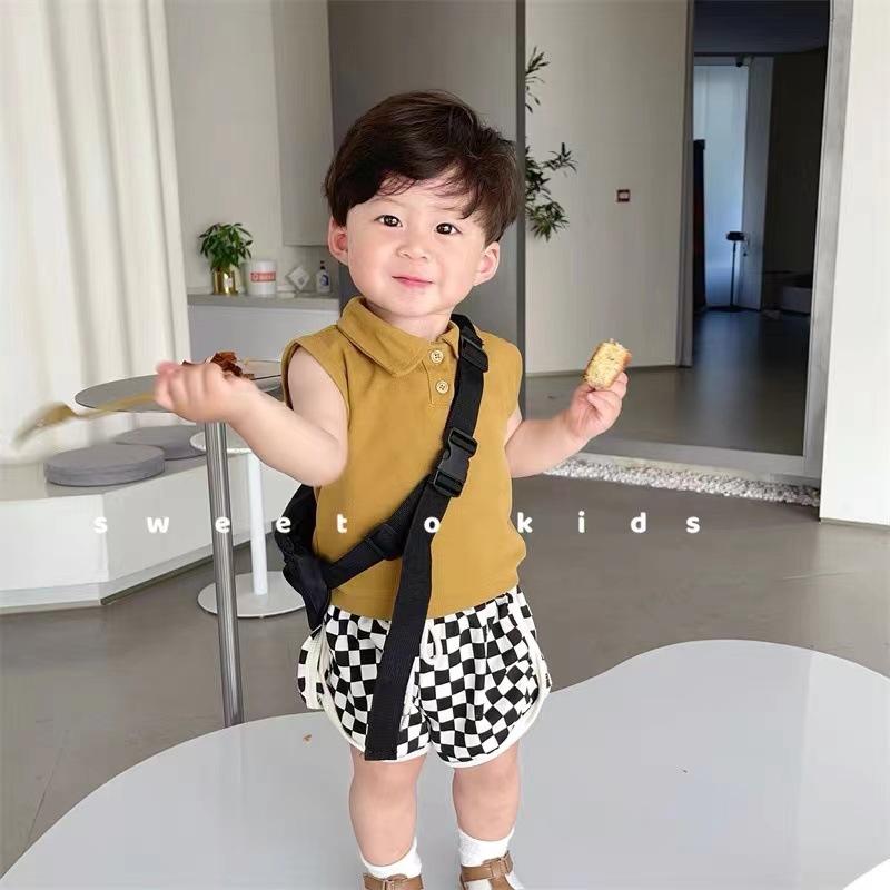 y033 - Korean children's clothing boys summer sports suit children's solid color tops shorts girls foreign style fashionable two-piece suit - Image 6