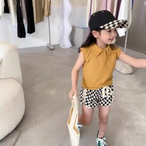 y033 - Korean children's clothing boys summer sports suit children's solid color tops shorts girls foreign style fashionable two-piece suit - 图片 7