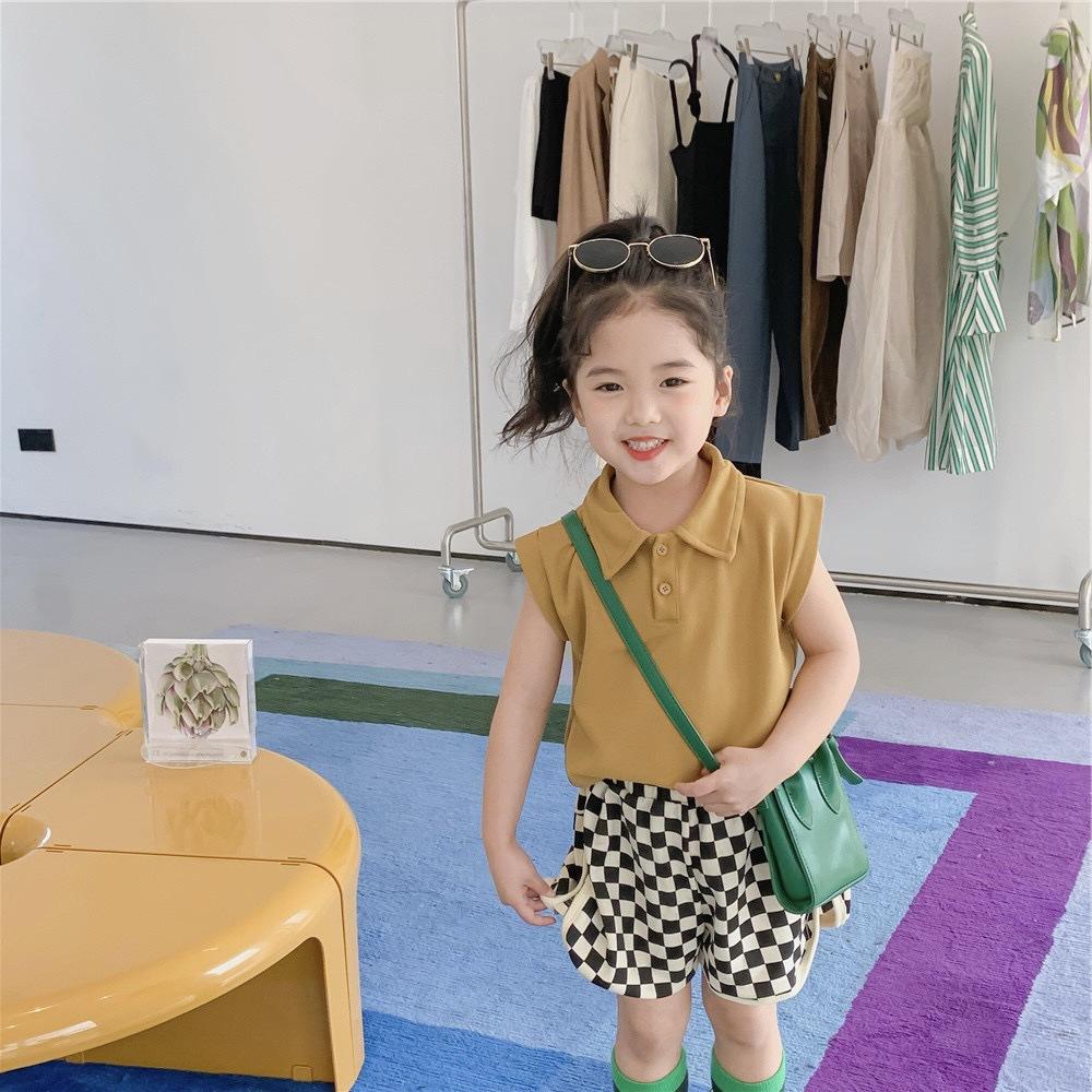 y033 - Korean children's clothing boys summer sports suit children's solid color tops shorts girls foreign style fashionable two-piece suit - Image 5