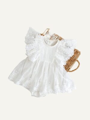 y015 - Children's summer clothes 2023 new girls' cotton lace embroidered one-piece romper baby princess mesh romper dress - 图片 1