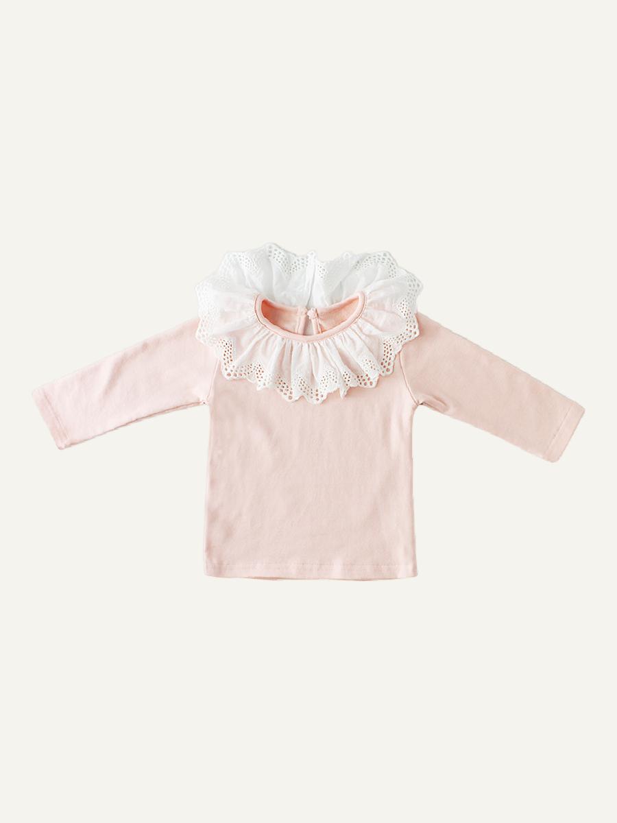 y018 - Long-sleeved T-shirt children's clothing lace collar bottoming shirt top cotton brushed
