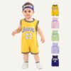 y030 - Summer new children's clothing baby sleeveless printed letters blue ball casual sports climbing clothing one-piece romper outdoor clothing - Image 1
