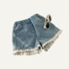 y031 - 2023 Korean version of children's sweet and comfortable soft denim shorts lace lace shorts - Image 1