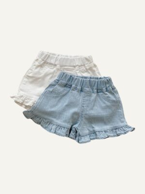 y032 - Girls foreign style soft denim shorts 2022 summer new Korean version of baby fungus side hot pants children's fashionable pants - 图片 1
