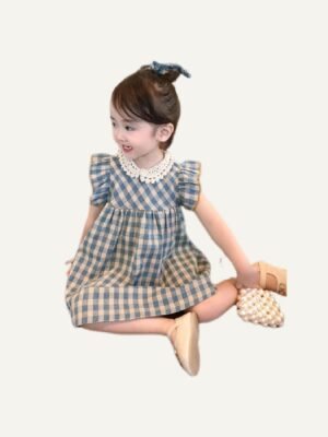 y042 - Children's sweet doll skirt summer children's plaid dress children's skirt 3-8 years old children's clothing one piece - 图片 1