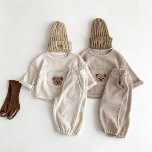 y122 - Long Sleeve Cute Bear Big Pocket Suit Set - 图片 6