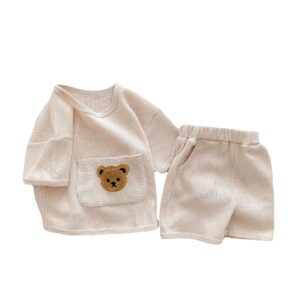 y121 - Short Sleeve Cute Bear Big Pocket Suit Set - Image 5