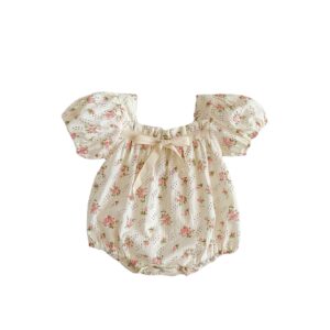 y115 - CHILD JUMPSUIT GIRL BABY BIG BOW SHORT-SLEEVED COTTON EMBROIDERY TRIANGLE ROMPER CRAWLING - 图片 3