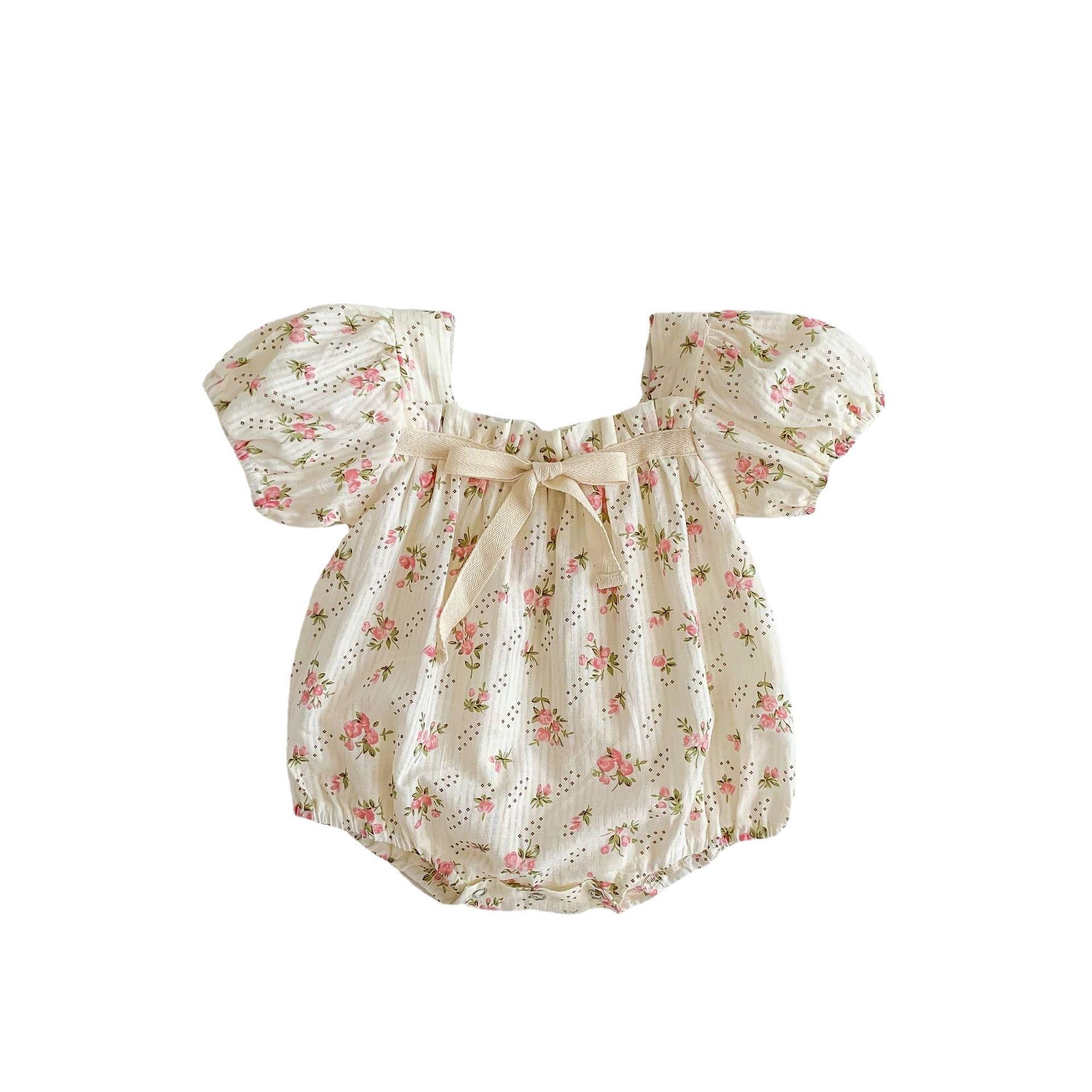 y115 - CHILD JUMPSUIT GIRL BABY BIG BOW SHORT-SLEEVED COTTON EMBROIDERY TRIANGLE ROMPER CRAWLING - Image 3