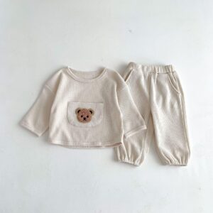 y122 - Long Sleeve Cute Bear Big Pocket Suit Set - 图片 3