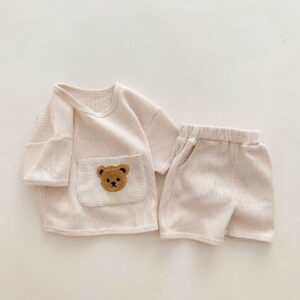 y121 - Short Sleeve Cute Bear Big Pocket Suit Set - Image 6
