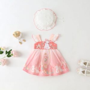 y153 - Baby Girl Lotus Rabbit Chinese Hanfu Dress - 图片 3