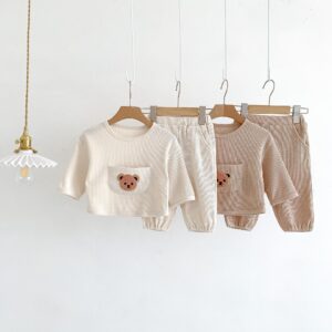 y122 - Long Sleeve Cute Bear Big Pocket Suit Set - 图片 4