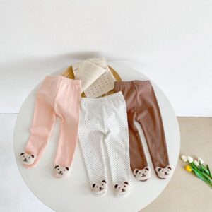 y102 - High-waisted pure cotton cute bear doll footed pants - 图片 3