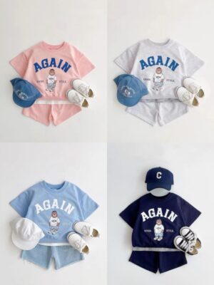 y176 - Cute Standing Bear Short-Sleeved Suit - 图片 1