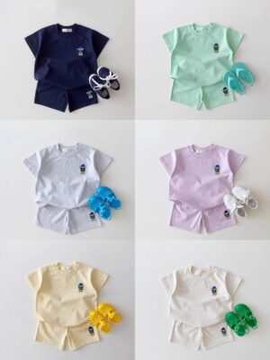 y174 - Cute Pure Cotton Casual Bear Short-Sleeved Suit - 图片 1