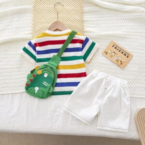 y170 - Rainbow Striped T-shirt + White Shorts - 图片 2