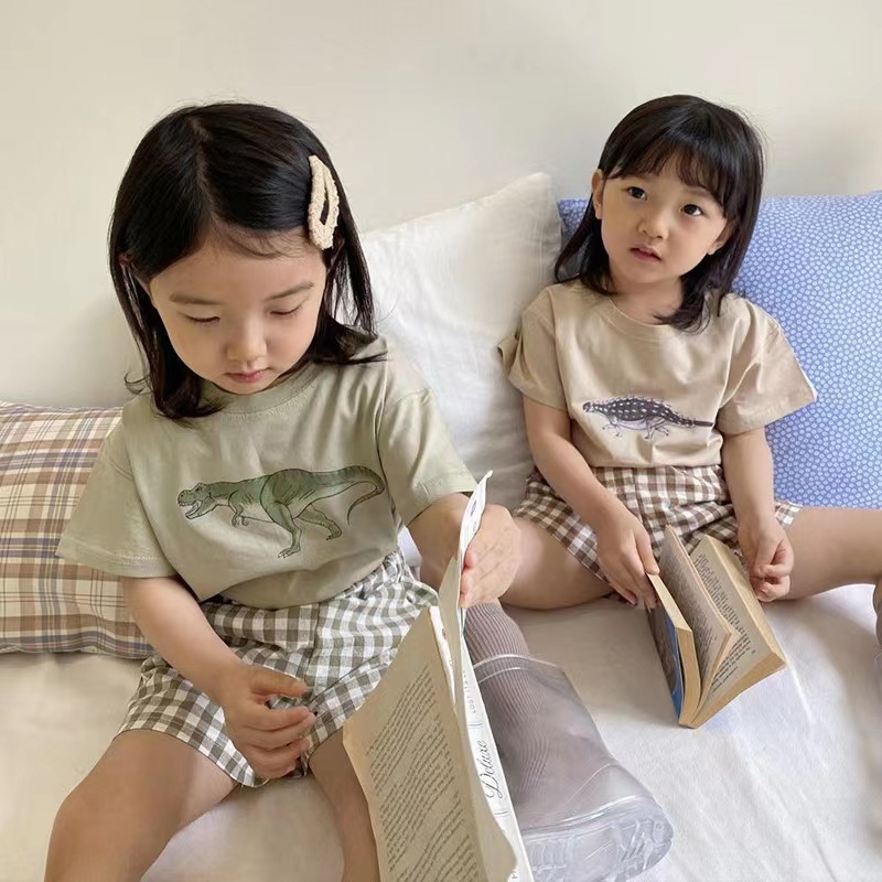 y173 - Dinosaur Short Sleeve Pure Cotton T-Shirt - Image 4