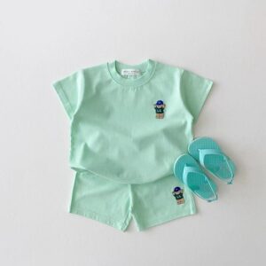 y174 - Cute Pure Cotton Casual Bear Short-Sleeved Suit - 图片 5