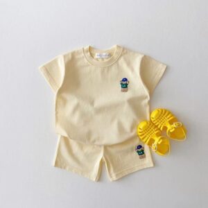 y174 - Cute Pure Cotton Casual Bear Short-Sleeved Suit - 图片 4