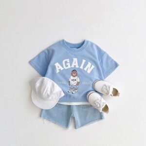 y176 - Cute Standing Bear Short-Sleeved Suit - 图片 5