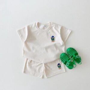 y174 - Cute Pure Cotton Casual Bear Short-Sleeved Suit - 图片 3
