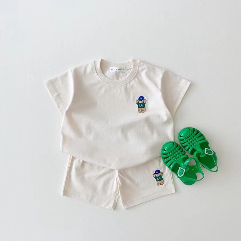 y174 - Cute Pure Cotton Casual Bear Short-Sleeved Suit - Image 3