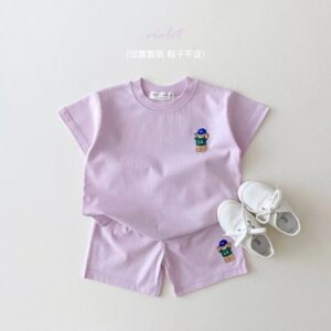 y174 - Cute Pure Cotton Casual Bear Short-Sleeved Suit - 图片 6