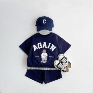 y176 - Cute Standing Bear Short-Sleeved Suit - 图片 4