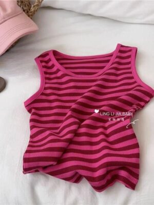 y168 - Striped Tank Top and Bib Shorts Two-Piece Set - 图片 2