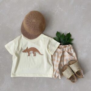 y173 - Dinosaur Short Sleeve Pure Cotton T-Shirt - 图片 2