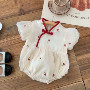 y205 - CNY Collections ( Girls ) _ Embroidered Cheongsam Mesh Romper - 图片 1