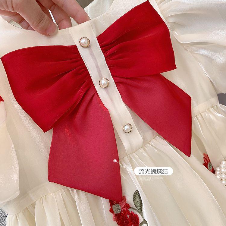 y194 - CNY Collections ( Girls ) _ Embroidered Puff Sleeves and Bow Princess Dress - 图片 3
