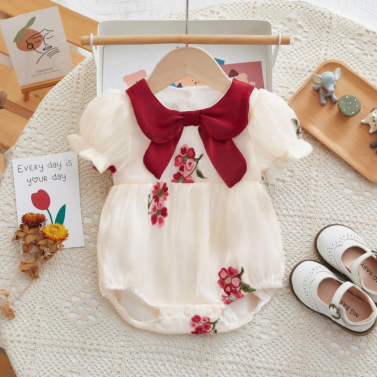 y189 - CNY Collections ( Girls ) _ Short-Sleeved Floral Romper - Image 1