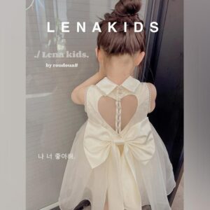 y216 - CNY Collections ( Girls ) _ Beige Bow Heart Backless Dress - 图片 1