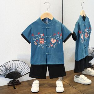 y210 - CNY Collections ( Boys ) _ Blue Tiger and Lion Suit - Image 1