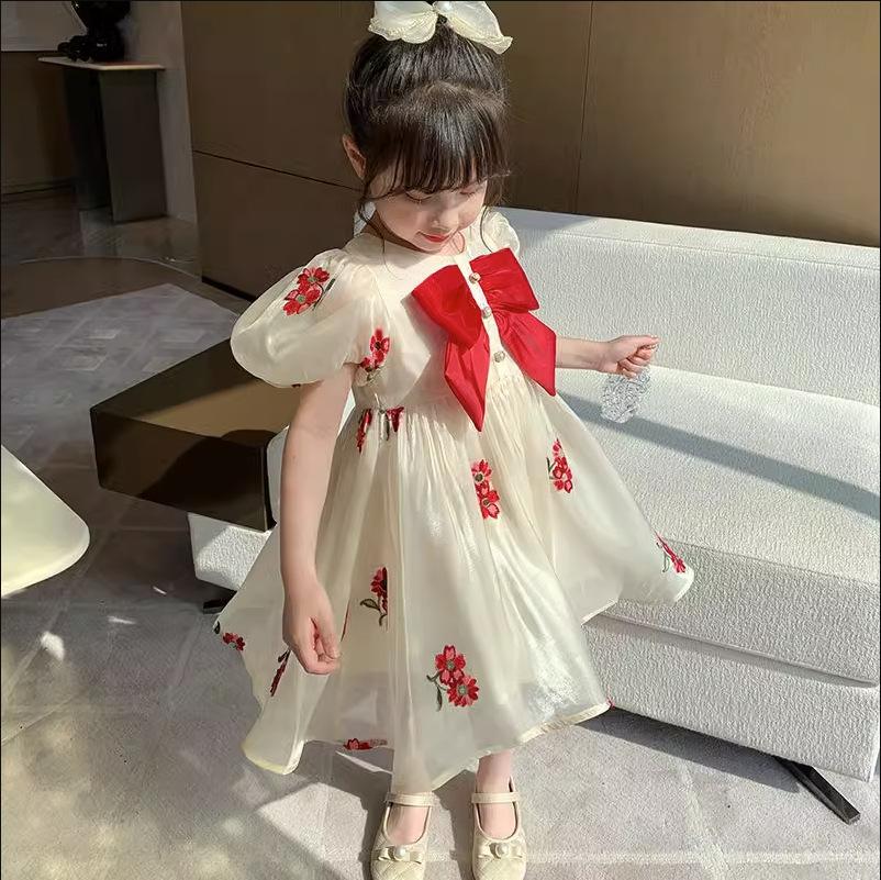 y194 - CNY Collections ( Girls ) _ Embroidered Puff Sleeves and Bow Princess Dress - 图片 4