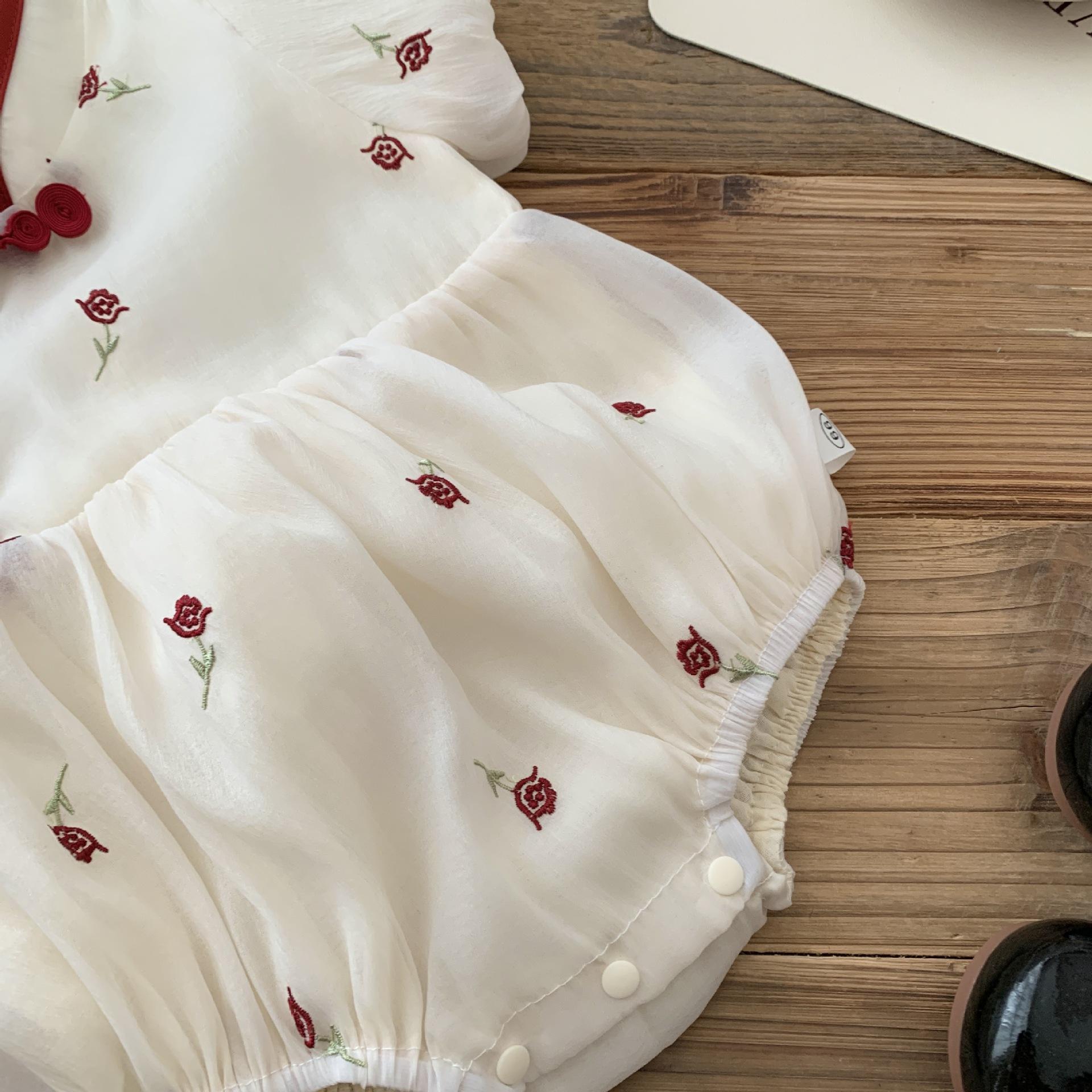 y205 - CNY Collections ( Girls ) _ Embroidered Cheongsam Mesh Romper - Image 4