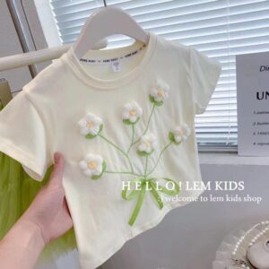y197 - CNY Collections ( Girls ) _ Flower Shirt + Green Dress - Image 3