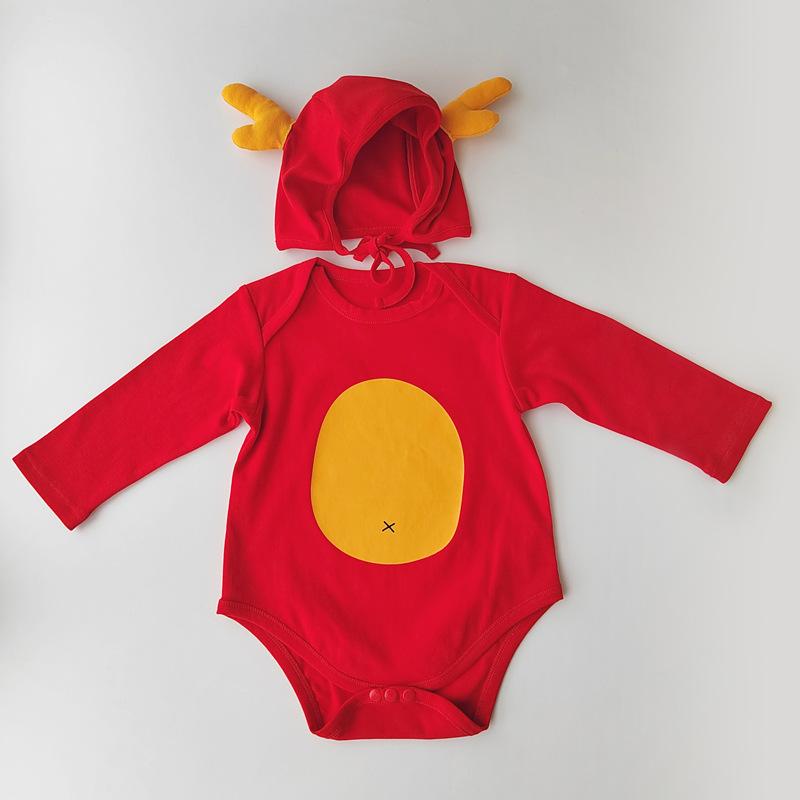 y234 - CNY Collections ( Boys ) - Two-Piece Set of Long-Sleeved Longbao Style Romper and Hat - Image 1