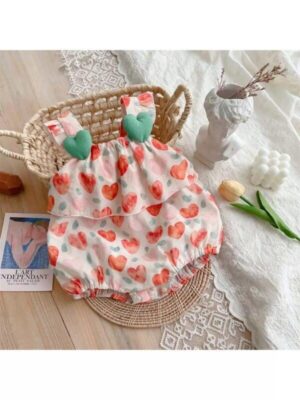 y287 - Red Love Baby Sling Romper - 图片 3