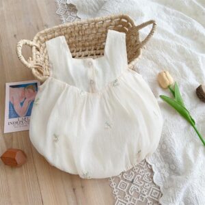 y289 - Green Bow Baby Beige Romper - 图片 3