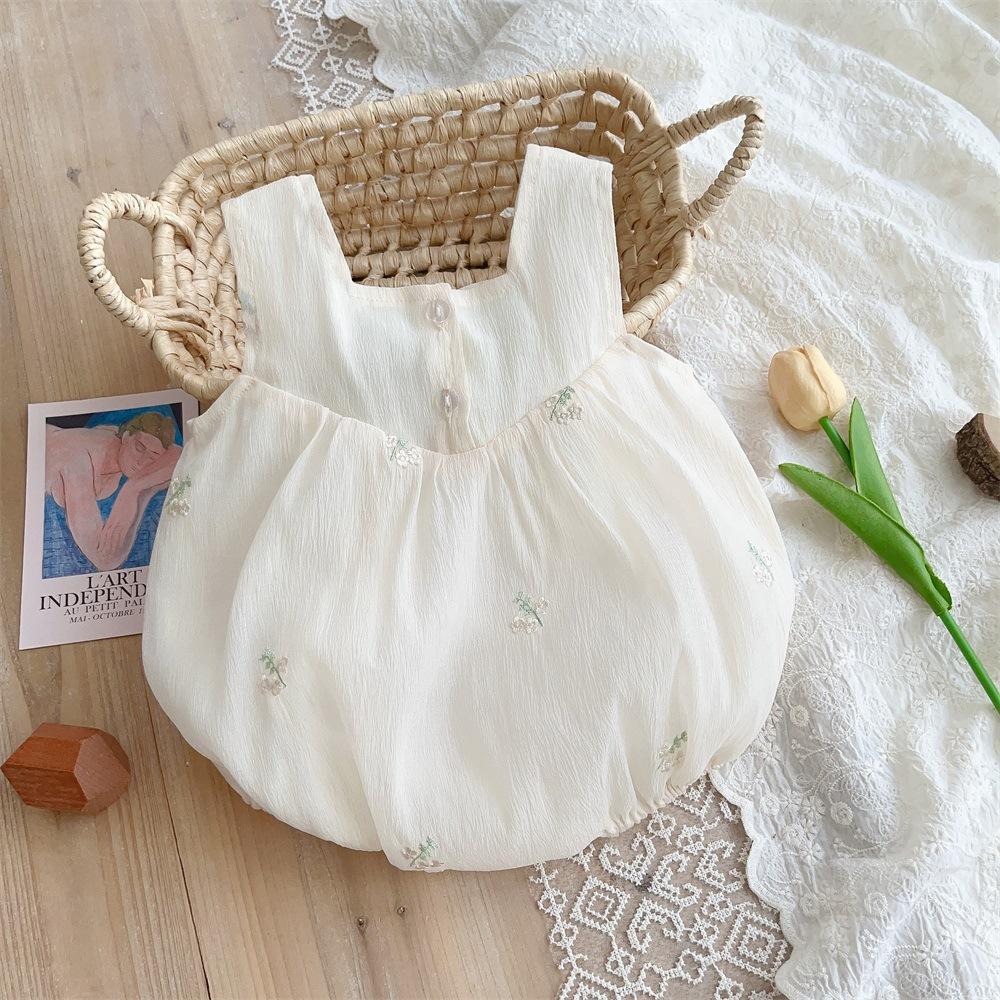 y289 - Green Bow Baby Beige Romper - Image 3
