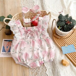 y288 - Pink Rose Sleeveless Romper - Image 1