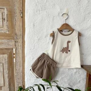 y263 - Baby Cute Dinosaur Vest Shorts Casual Suit - Image 3