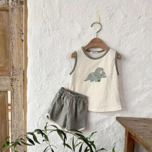 y263 - Baby Cute Dinosaur Vest Shorts Casual Suit - Image 4
